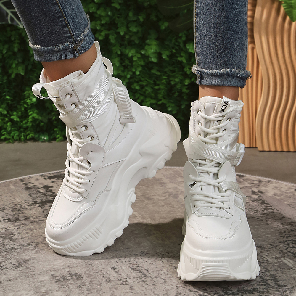White Black Chunky Platform Motorcycle Boots Women Fashion Thick Sole Vulcanize Shoes Woman Autumn Winter Ankle Botas Mujer 2023