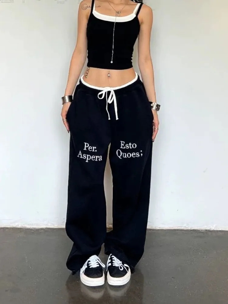 HOUZHOU Y2K retro bag black sports pants womens oversized Korean fashion Harajuku streetwear Gyaru Jogger Trousers 240827