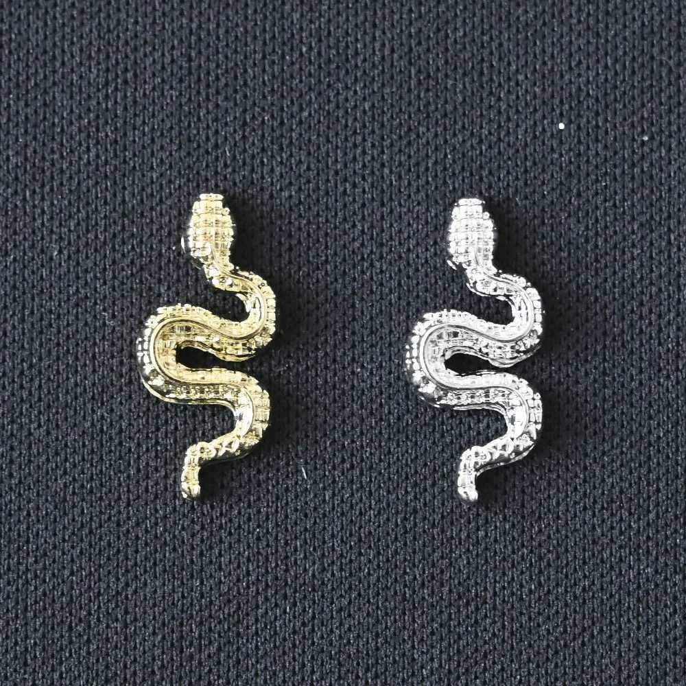 10 pieces of 3D gold/silver snake nail charm metal alloy snake nail art Rhinestone handmade jewelry for DIY luxury accessories W240829