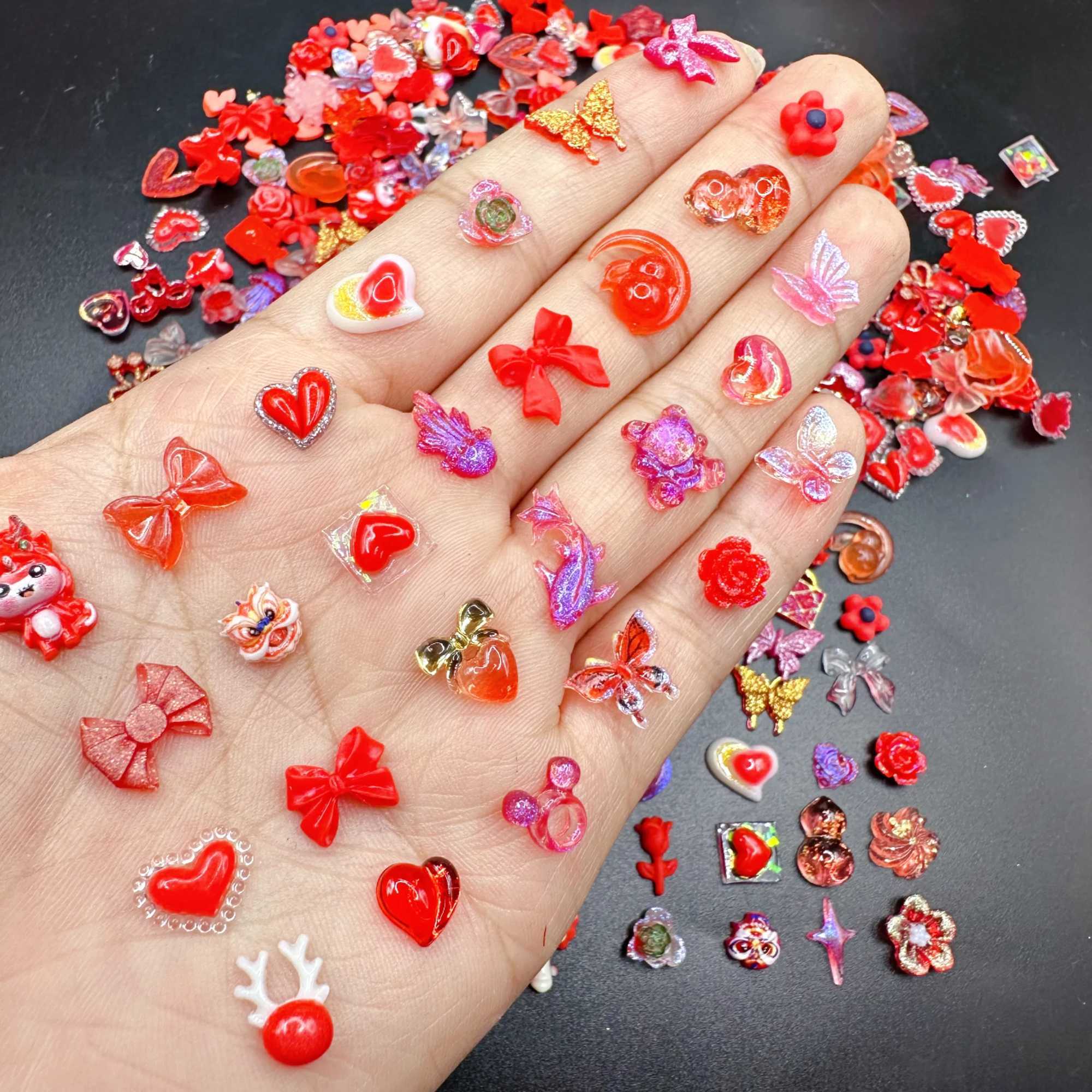 20 Mixed Shape Nail Art Charm Cute Bear Ribbon Flower Love Resin 3D Rhinestone Nail Decoration DIY Korean Handicraft Accessories W240829