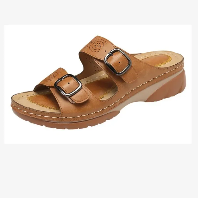 2023 Wedges Sandals for Women Fashion Belt Buckle Platform Outdoor New Walking Slippers Non-slip Open Toe Ladies Shoes e111