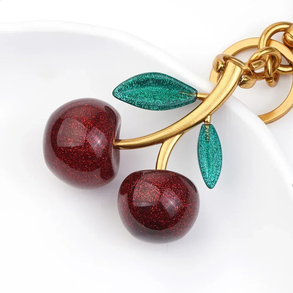 Red Cherry Bag Pendant Keychain Charm for Womens Handbag Internet Crystal HighGrade Accessories 240829 - view 5