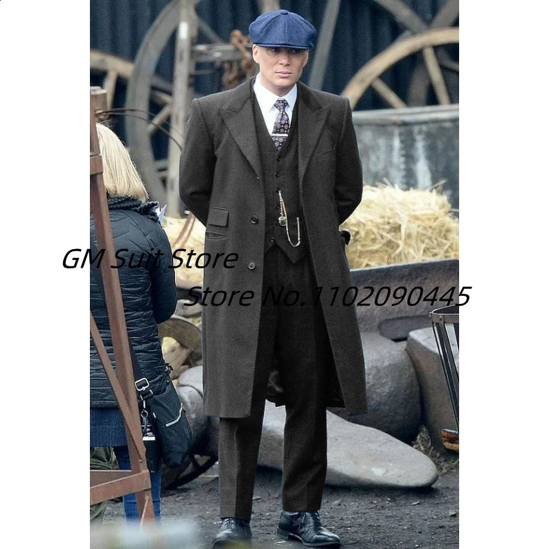 Mens 3-piece set with a collar ultra-thin fit single breasted autumn and winter wool jacket warm solid color British style 240829