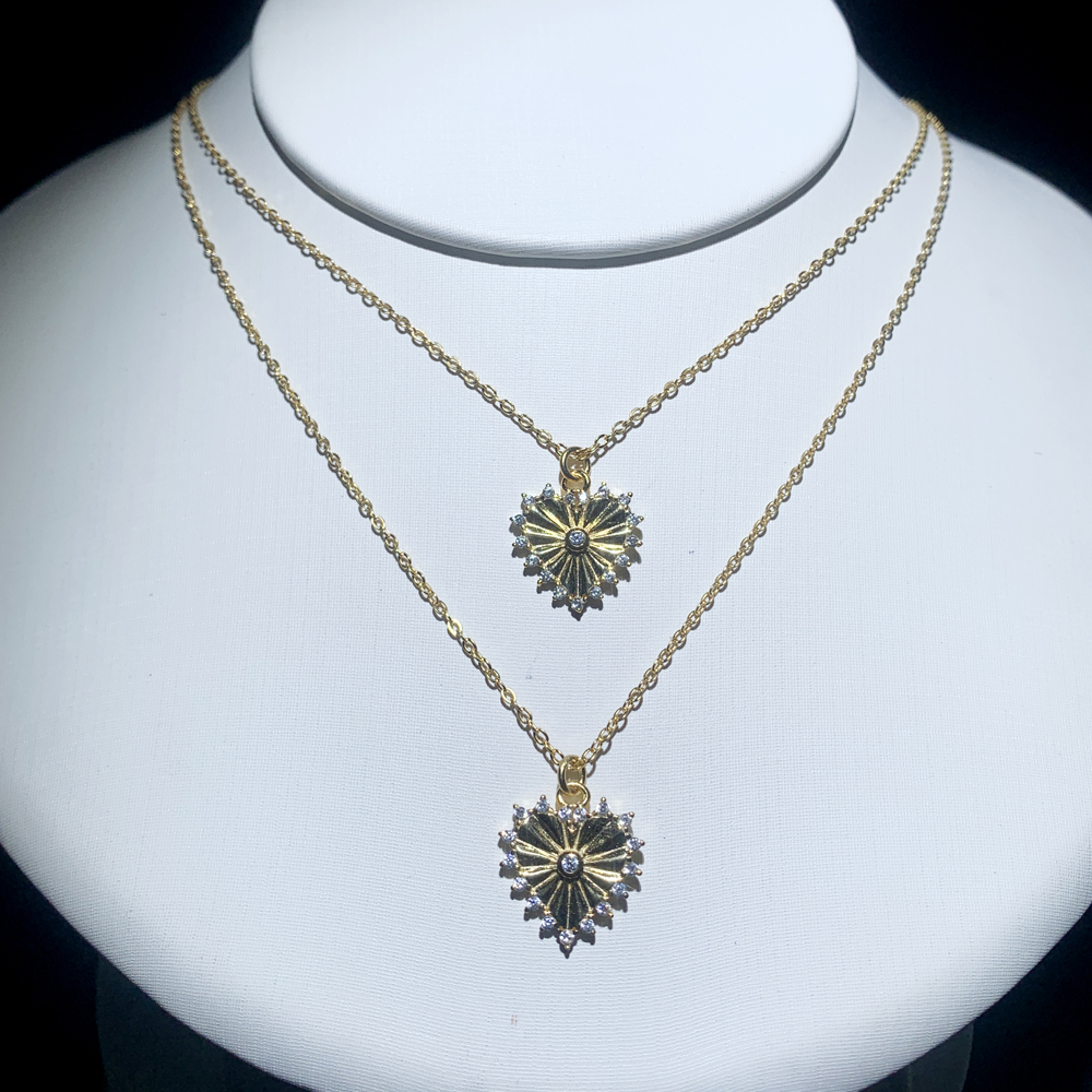 Sterg Sier Gold Color Geometric Heart Shaped Pendant Micro Pave Bg CZ Necklace Simple Classic Women Lover Jewelry