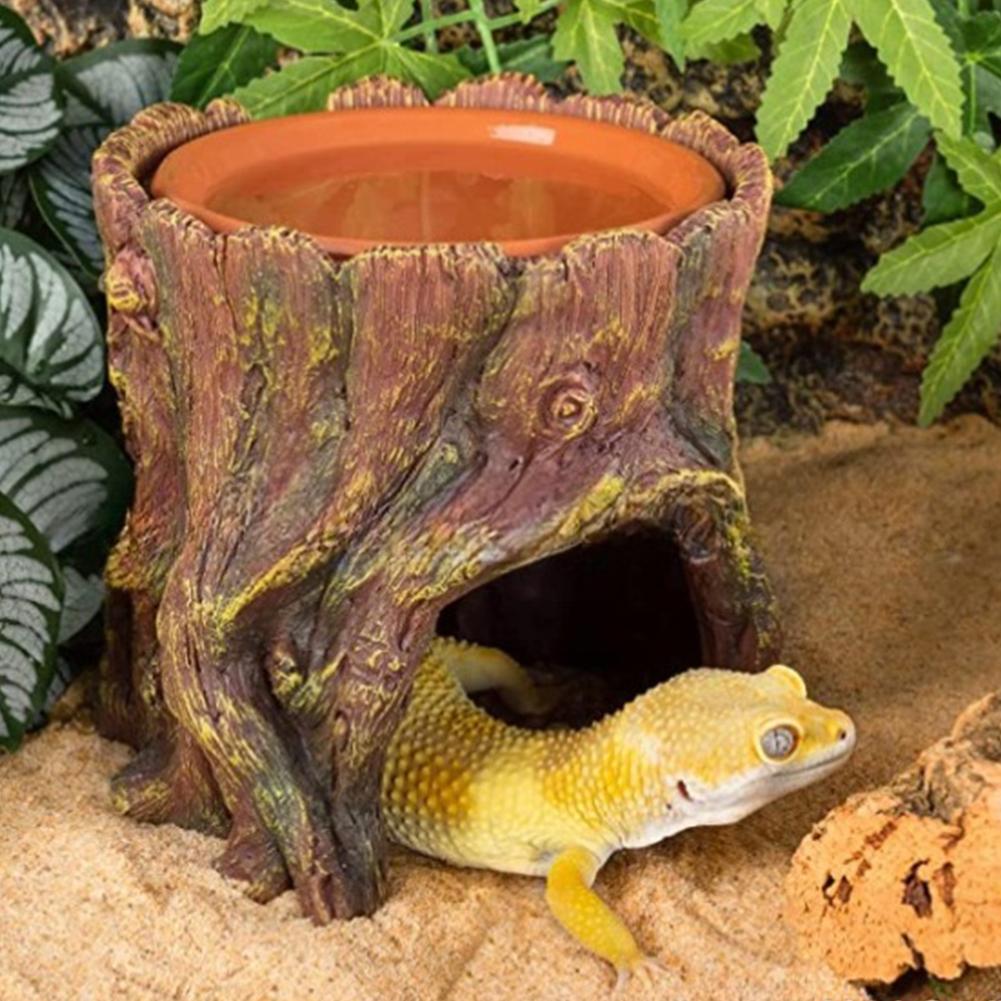 Resin Reptile Hide Cave Moisture Keeping Reptile Cave Basin Humidifying Garden Stump Decoration For Reptile Amphibians