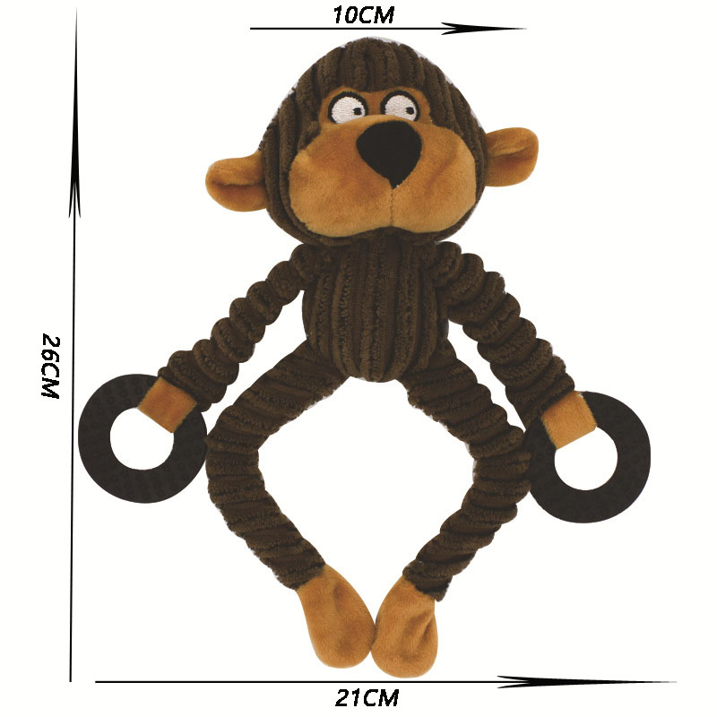 Funny Cartoon Sounding Puppy Toy Three-color Rubber Ring Corduroy Plush Monkey Cattle Bear Toy Interactive Pet Doll