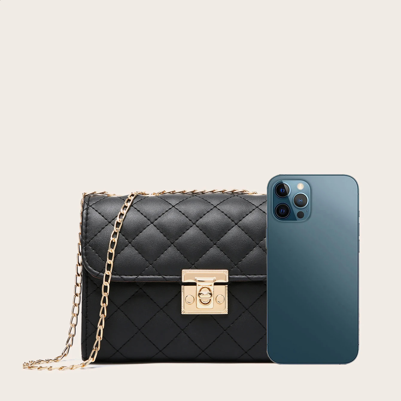 Lingge Chain Small Square Bag Lock Shoulder Cross Bag Texture 240830
