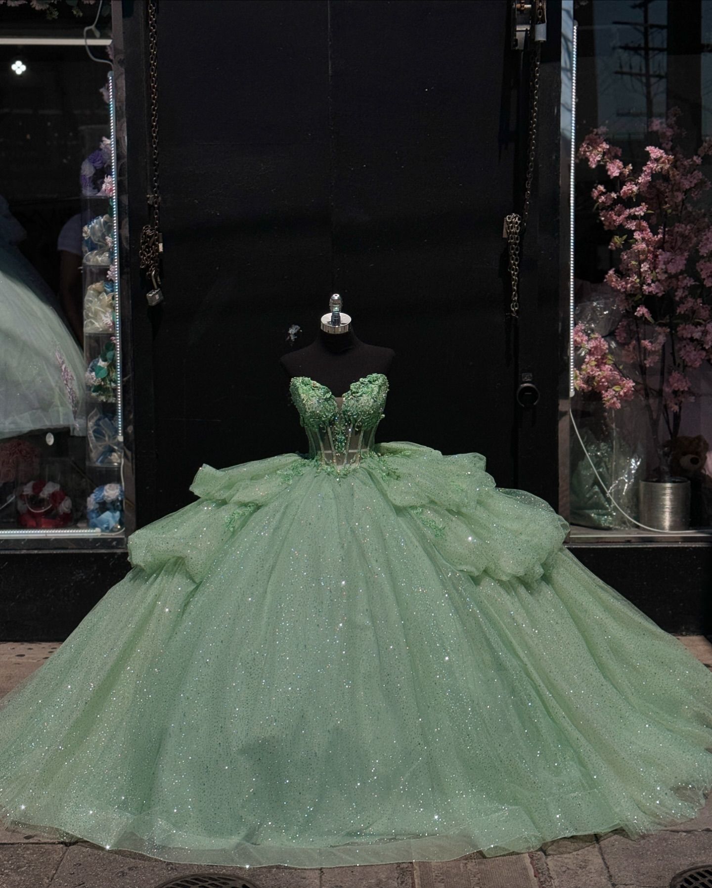 Green Princess Light Dresses Appliqued Sweetheart Sparkly Vestidos De Fiesta Quinceanera Prom Ball Gown Lace Up Sweet 15 Masquerade Dress