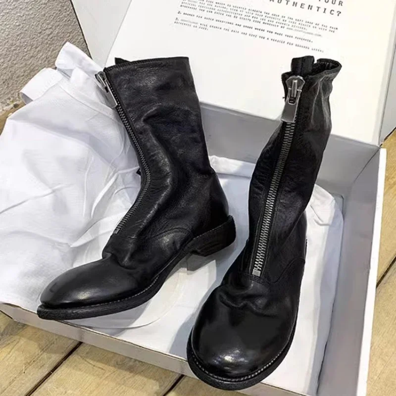 Retro Female Front Zipper Women's Chelsea Short Boots Fashion Leather Fur Winter Boot British Style Ankle Boots For Women 2024