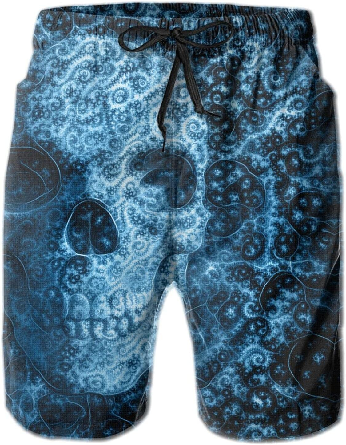 Halloween Mens Shorts 3D Printing Pattern Turquoise Energy Skull Swim Trunks Quick Dry Casual Beach Board Swimwear