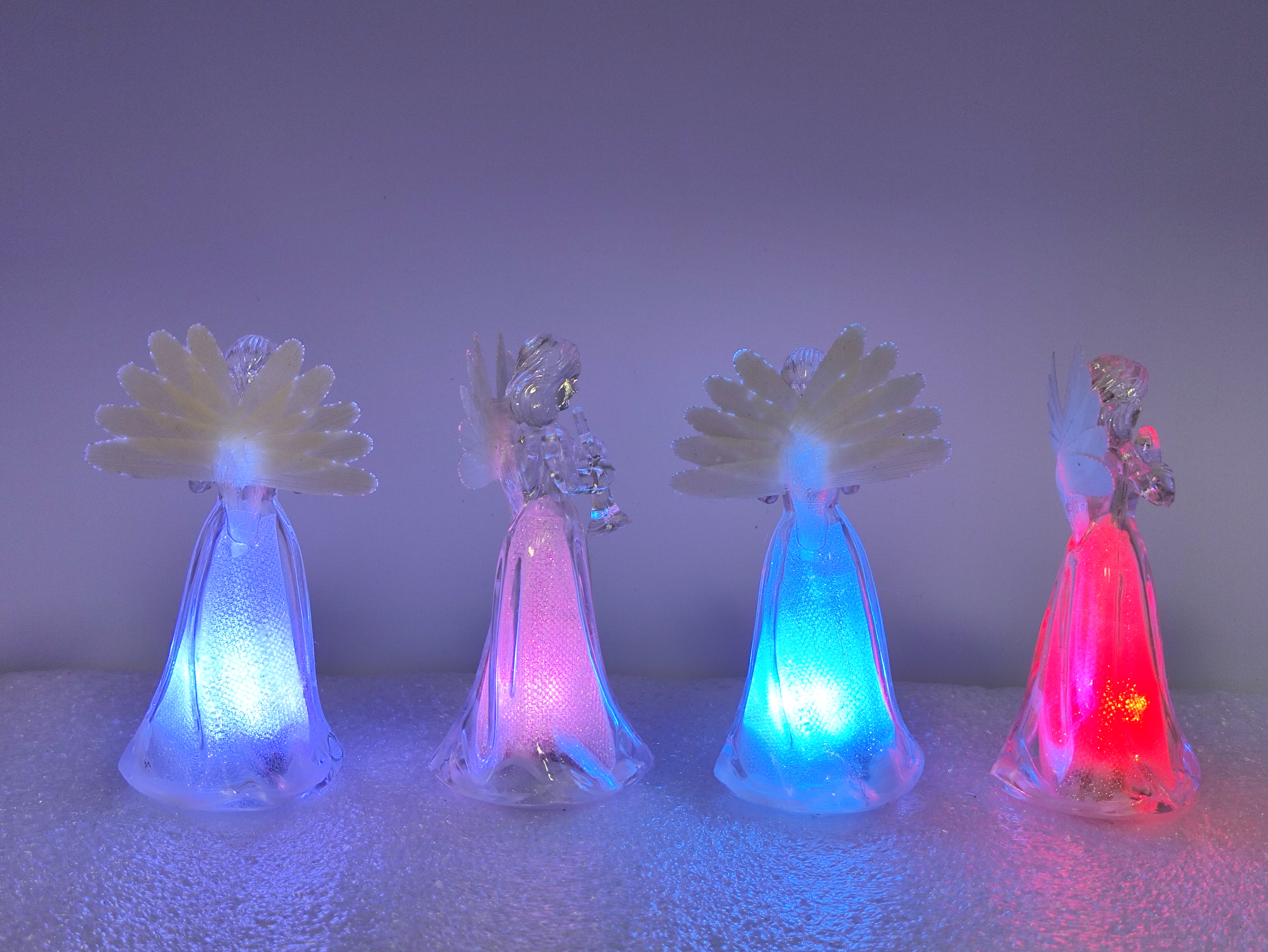 Mini fiber optic angel 4-piece Christmas gift LED light ornament PS material