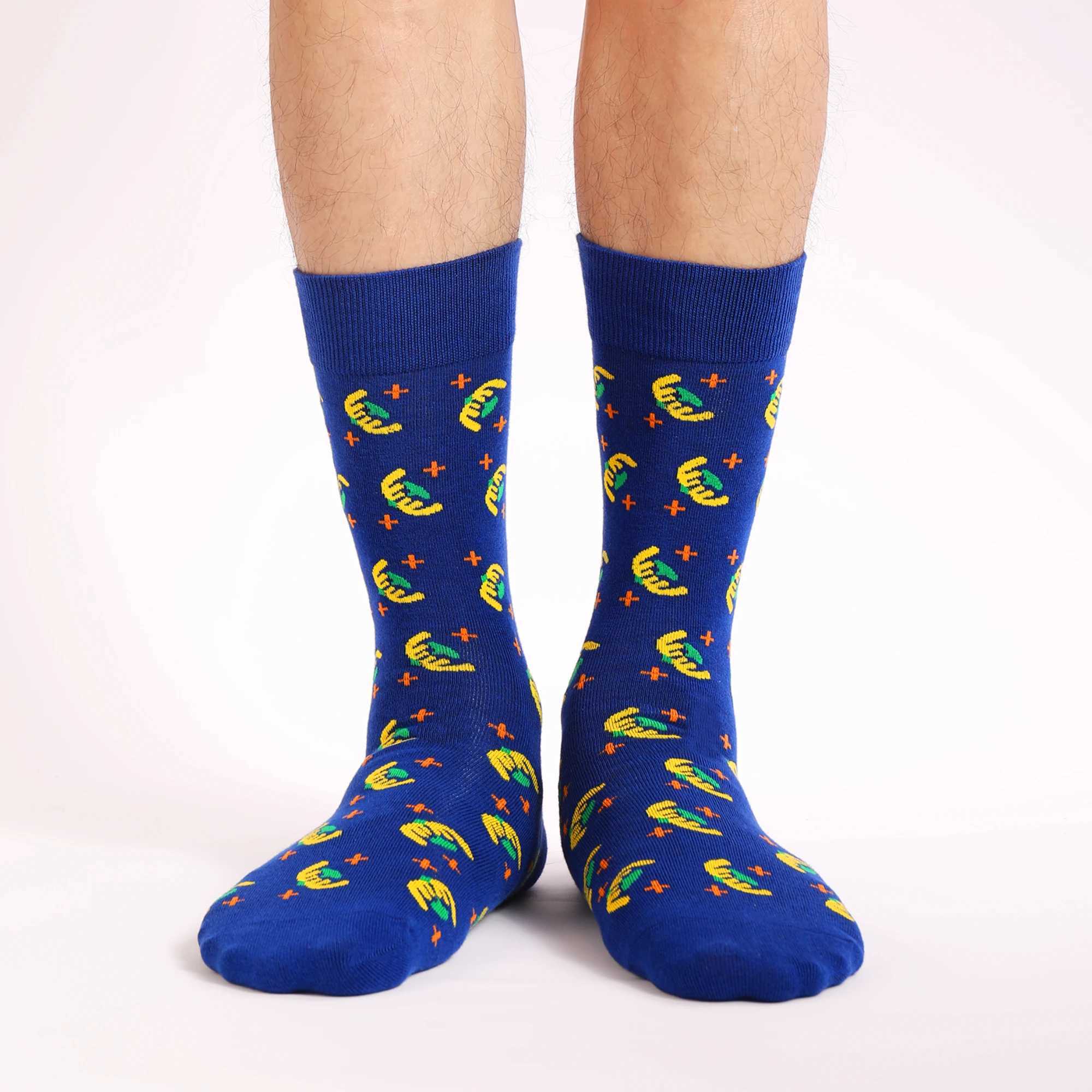 Men's Socks 5Pairs Mens Fun Dress Socks Pattern Funny Socks Pack Colorful Striped Combed Cotton Novelty SocksCool Breathable Casual Socks Y240830