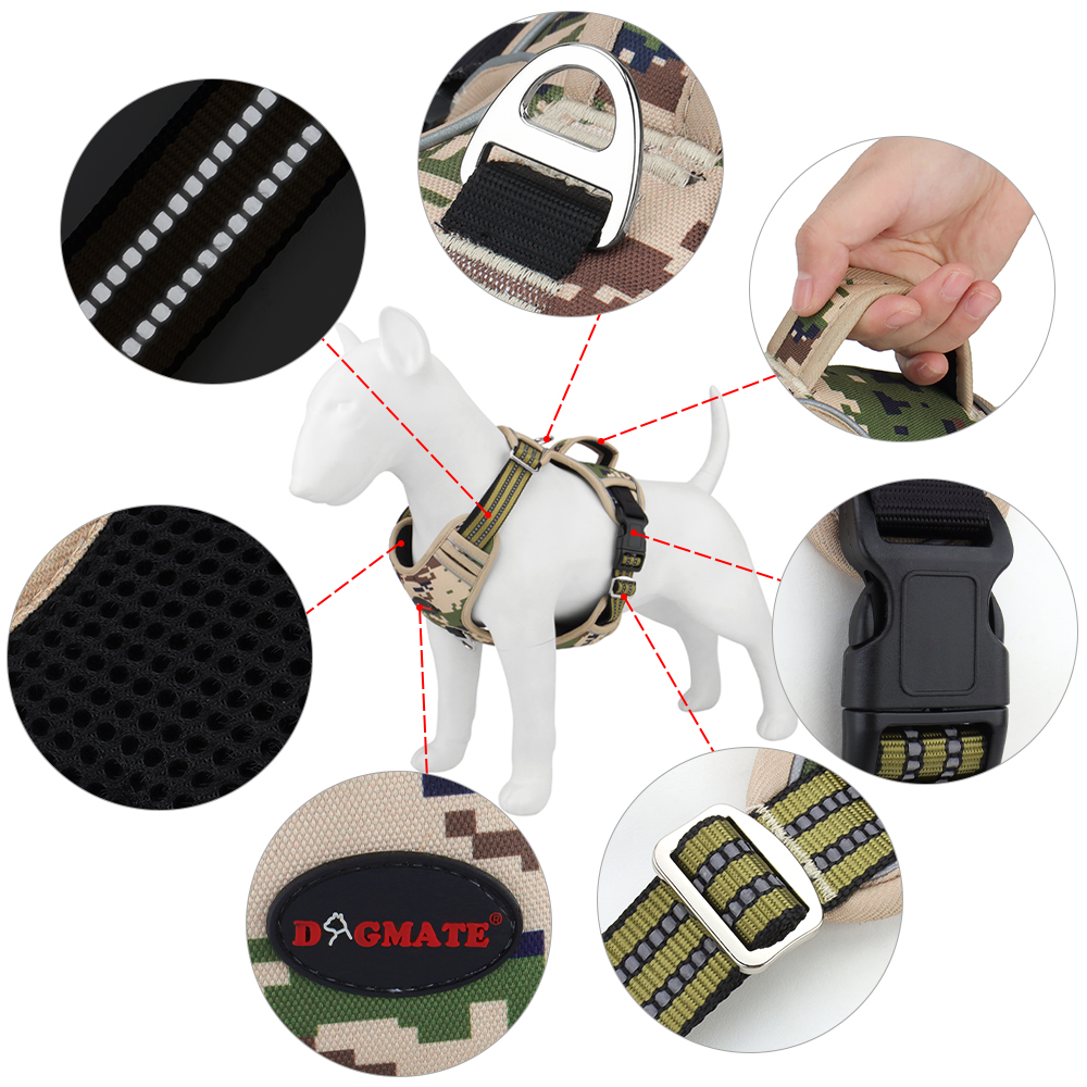 Tactical Dog Harness for Large Dogs Adjustable Pet Harness Reflective Working Training Easy Control Pet Harnesses Woodland Camo