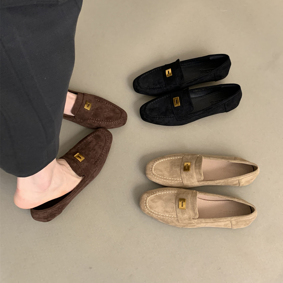 Suede Quality Loafers Women Flat Casual Leather Metal Decor Slip on Mules Spring Summer Walk Runner Shoes Woman ab5e ac52