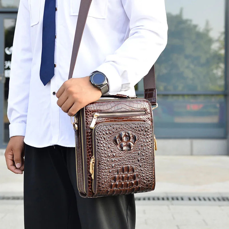 pattern mens bag business men shoulder messenger bag casual handbag Cowhide leather vertical Tote bag small briefcase 240829CJ