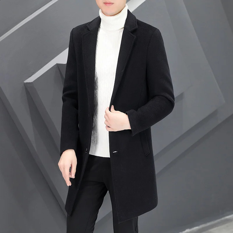 Solid color autumn and winter medium long wool coat casual mens long wool jacket business jacket top coat jacket windproof jacket 240829
