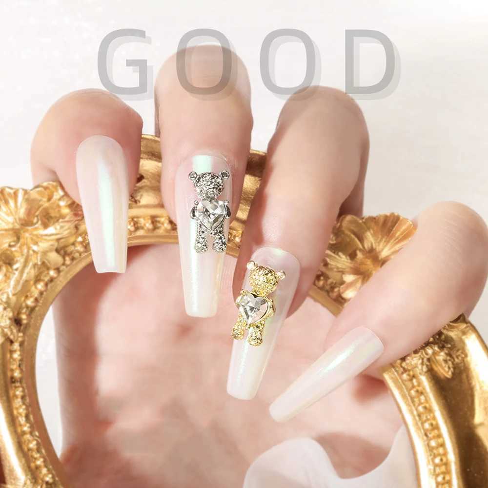10 pieces of gold/silver bear nail art 3D charm cute rhinestone metal alloy processing design nail accessories decoration JE1009 W240829