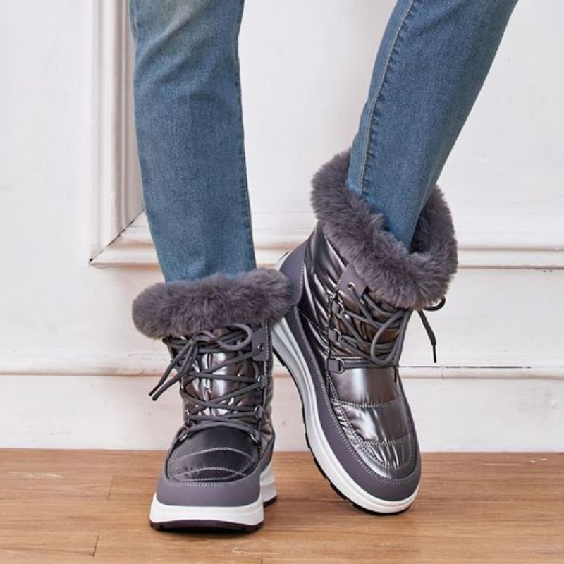 Fashion Faux Fur Waterproof Snow Boots Women Lace-Up Thicken Plush Winter Botas Mujer Non-Slip Warm Platform Ankle Boots