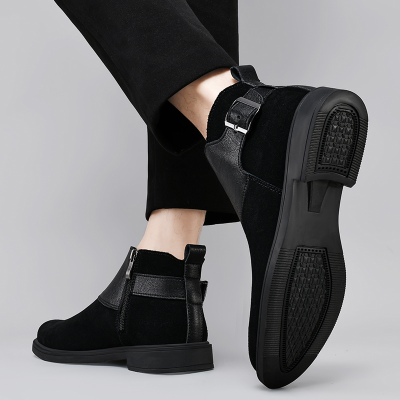 Cow Brand Suede Leather Winter Mens Cowboy Pointed Shoes British Style Fashion Warm Business Boots 0800 boy