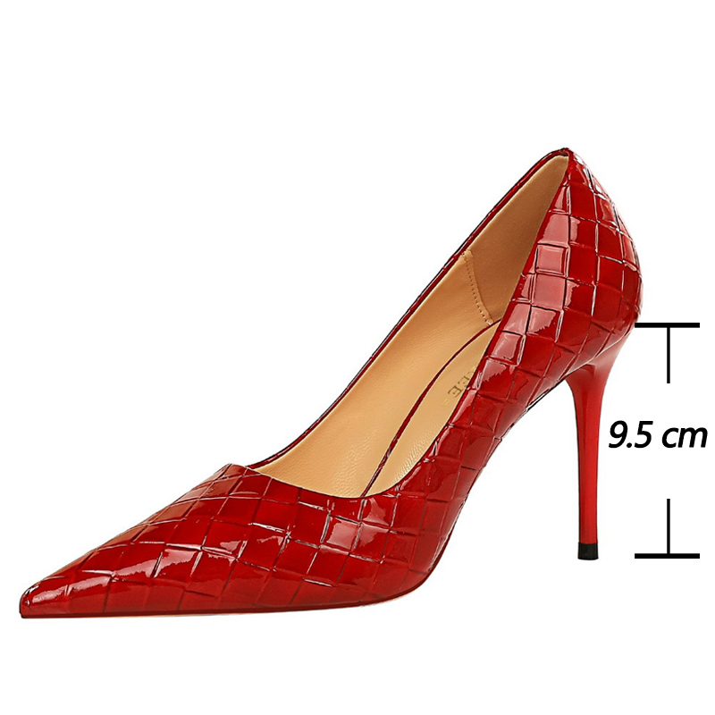 2025 new Woven BIGTREE Pattern Woman Patent Leather Pumps Women High Heels Lady Stiletto Sexy Party Shoes Plus Size 43 c1dd