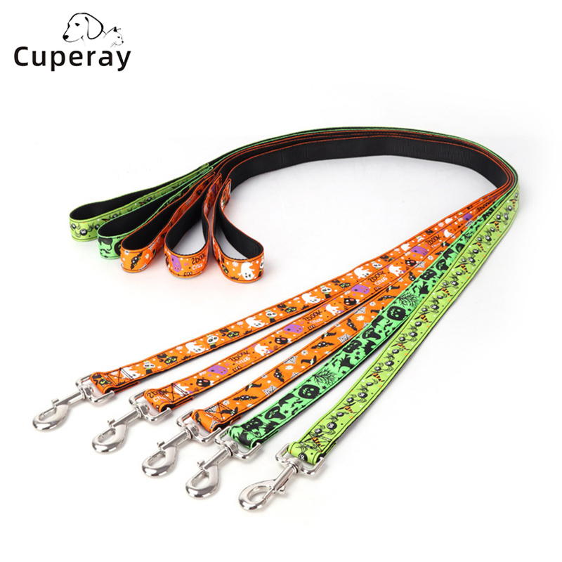 Nylon Pet Leash,colorful Dog Leash Halloween Pumpkin Bat Spider Ghost Cat Monster Patterns for Large, Medium & Small Dog Parties