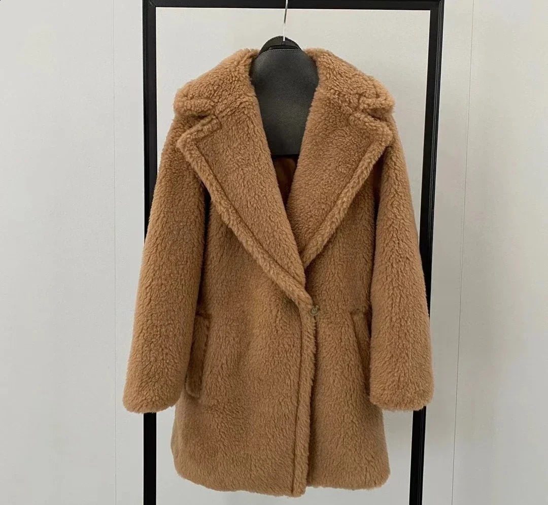 Short Teddy Coat 62% Alpaca 26% Wool 12% Silk Winter Thick Womens 240830