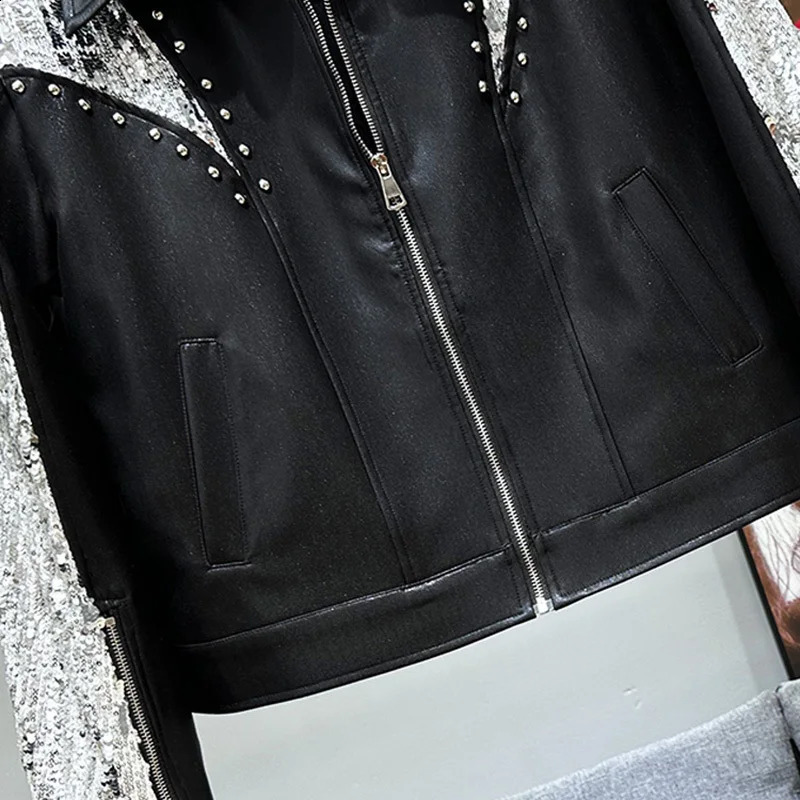 PFHQ Mens Short Jacket Autumn/Winter Willow Nail Glitter Decorative n Casual Loose Versatile Zipper Top 21Z6056 240830