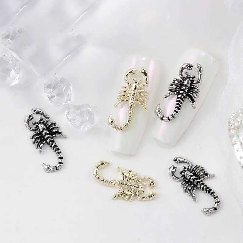10 pieces of luxurious scorpion alloy nail charm gold retro silver nail supplies jewelry 3D punk 10 * 19mm scorpion handmade accessories W240829