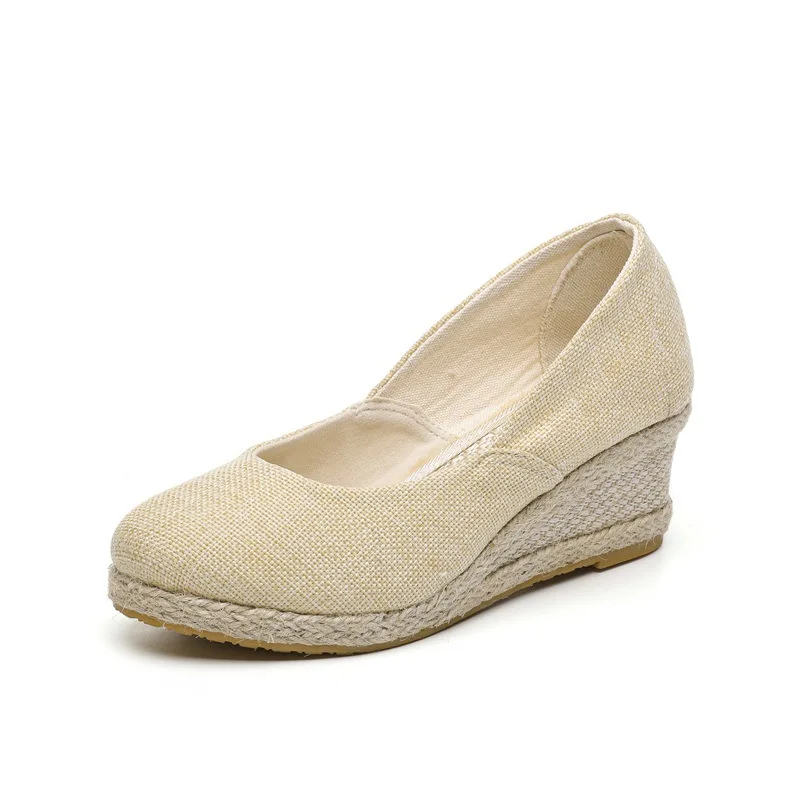 Fashion Princess Wedge Single Shoes Women's Shallow Mouth Espadrilles Ladies Elegant Hemp Sandals High Heels Nurse Shoe