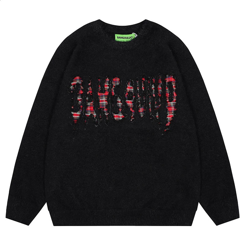 Autumn mens knitted jumper sweater hip-hop letter patch Knitwear street clothing Harajuku casual fashion zipper knitted clothing 240829