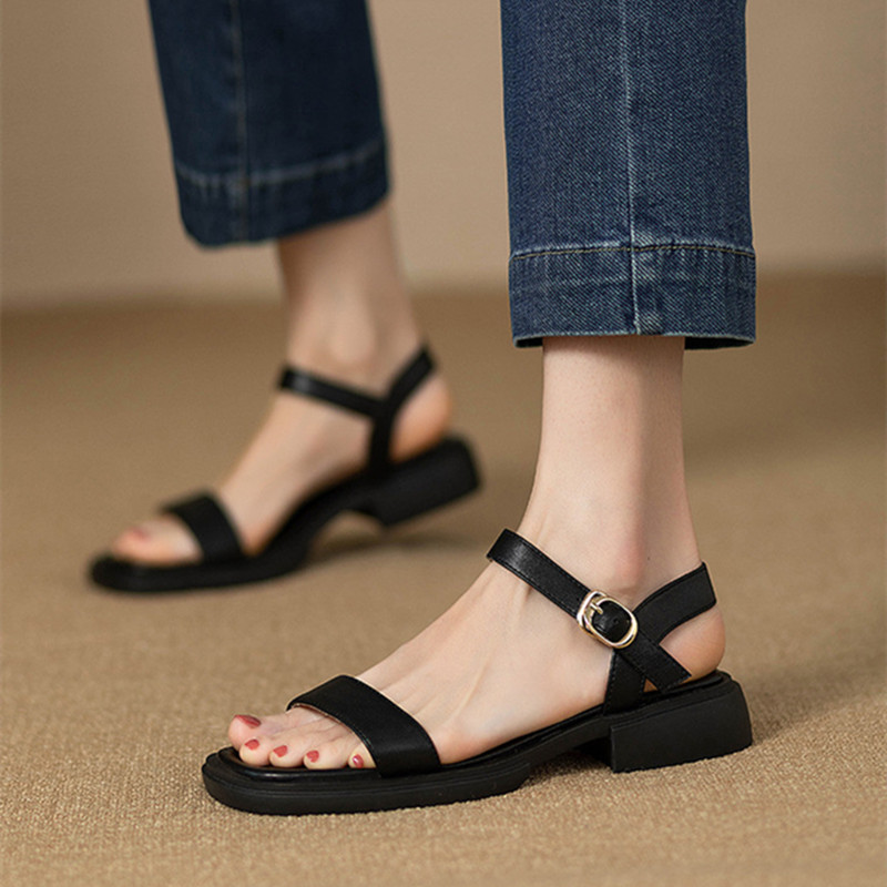 2024 Summer Fashion Sandals Low Heels Elegant Open Toe Sgback Shoes for Women Non-slip Soft Sole Sandalias De Mujer