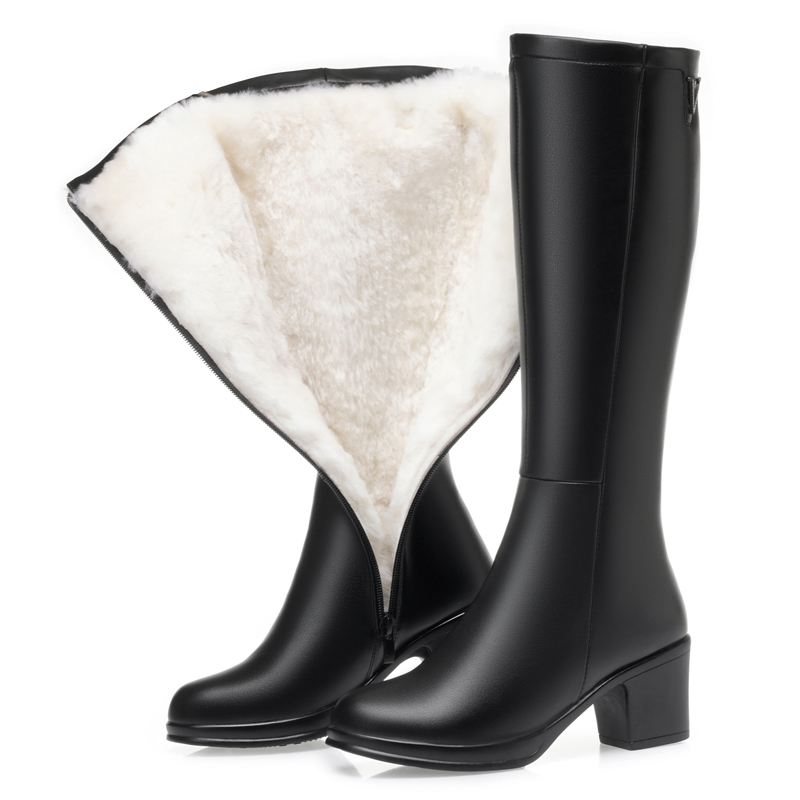 AIYUQI Women Knight Boots Genuine Leather 2024 New Wool Warm Women Winter Boots Round Toe High Heels Fashion Women Long Boots