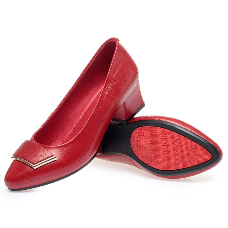 AIYUQI Dress Shoes Women Genuine Leather Large Size Mid Heel Women Spring Shoes Fashion Red Office Work Shoes Women