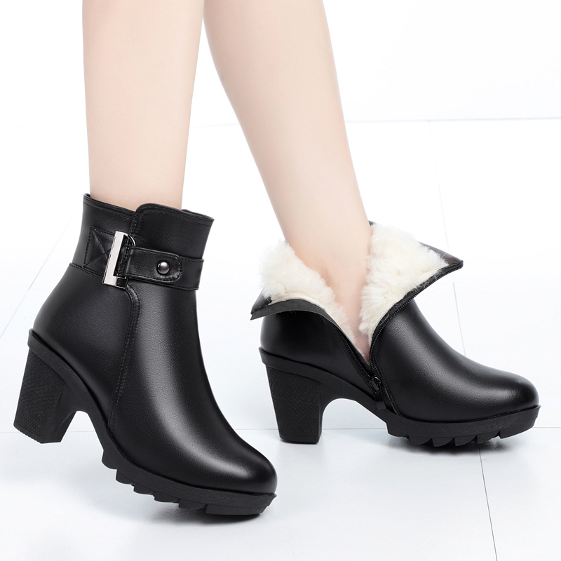 AIYUQI Women Winter Boots Genuine Leather 2024 New Wool Warm Women Ankle Boots High Heel Non Slip Large Size Women Booties