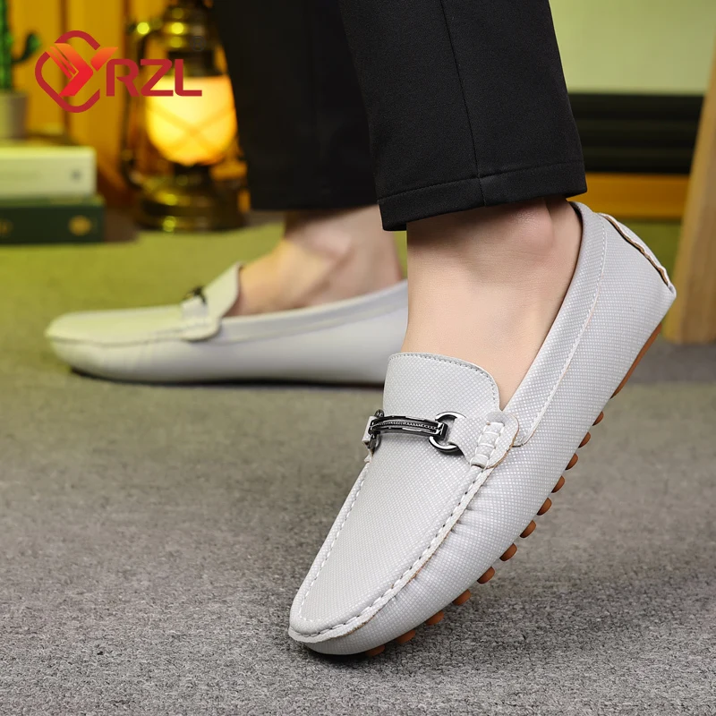 YRZL Genuine Leather Loafers, Comfortable Men's Casual Slip-on Shoes for Driving, Fashionable Handmade Footwear