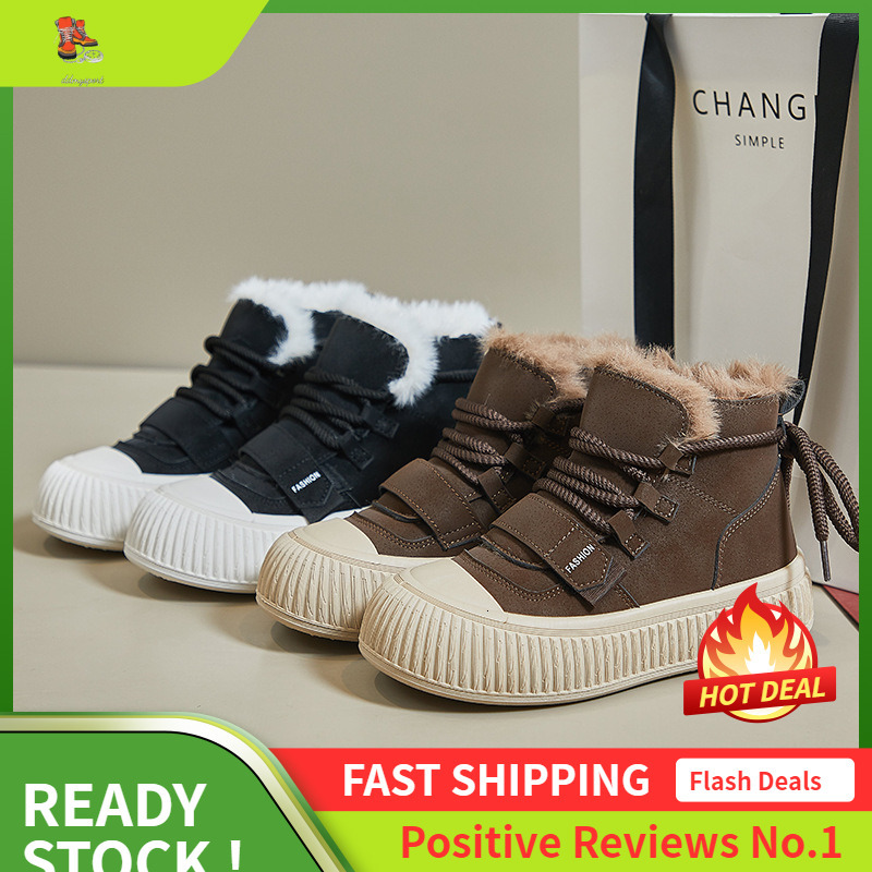 Ddmysports Winter Plush Igh Top White New Korean Edition Ins Female Students Thick Soled Board Trendy Casual Shoes XT OUTDOOR