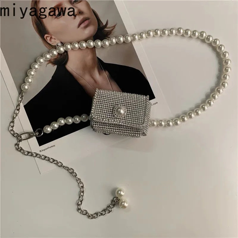 miyagawa Pearl Belt Accessorie Small Bag Decoration Paired with Dress Chain Waist packs Ins Fashion 240830Z