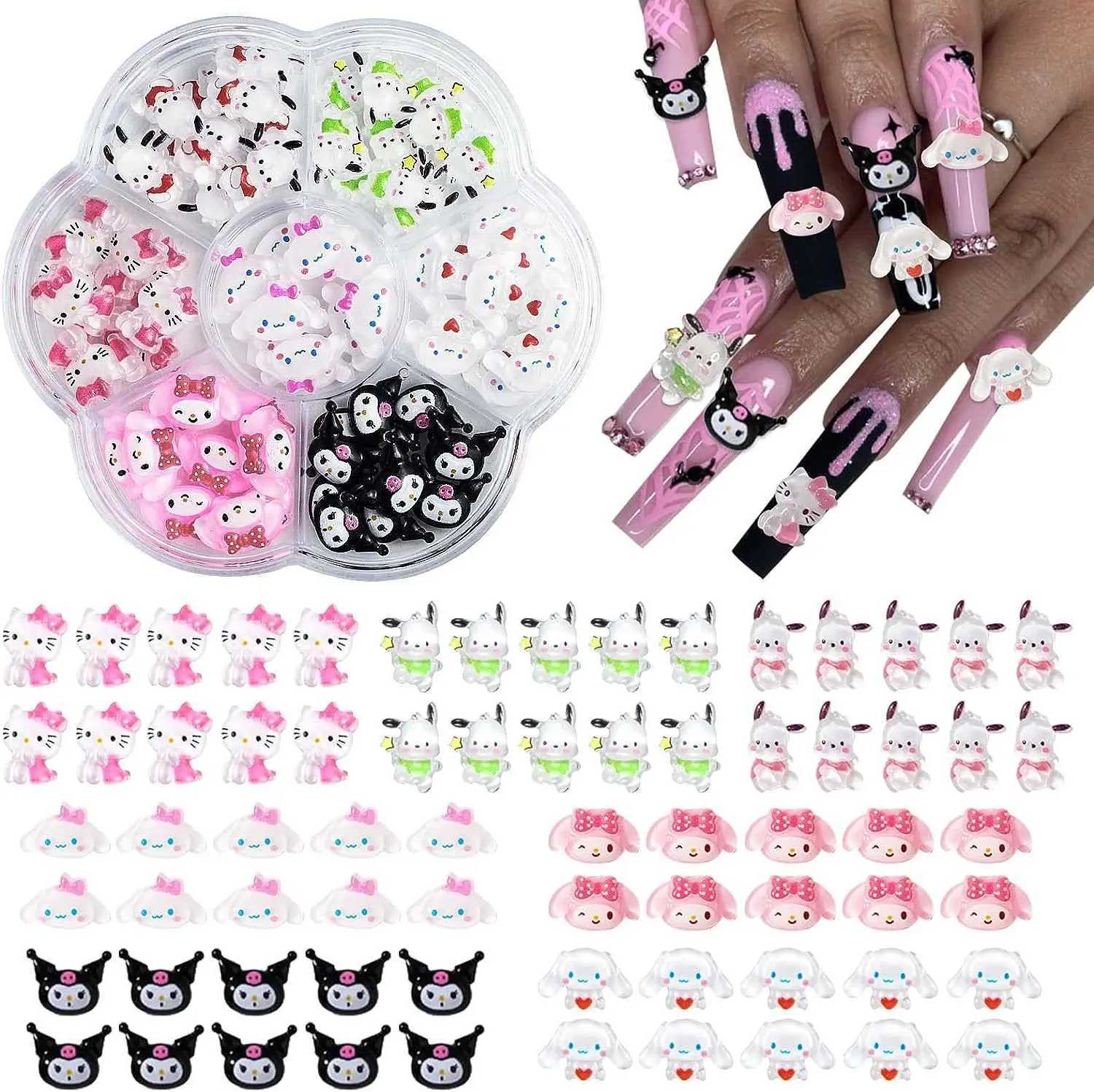 240Pcs/70Pcs nail art decoration Kawaii cartoon gemstone amulet for ergonomic DIY nail rhinestone gift nail decoration amulet W240829