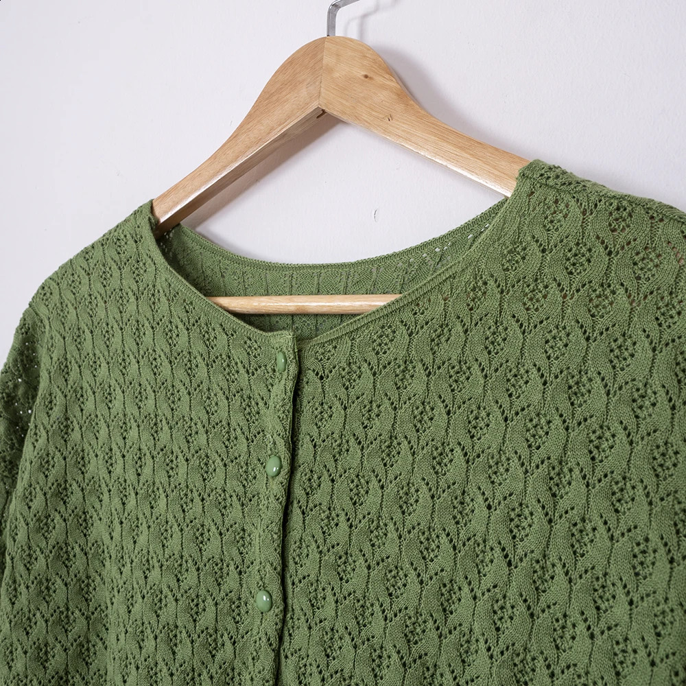 ZESSAM Solid Color Jacquard Knit Cardigan Autumn ONeck Long Sleeve Button Hollow Out Female Sweater Casual Cozy Ladies Top 240827