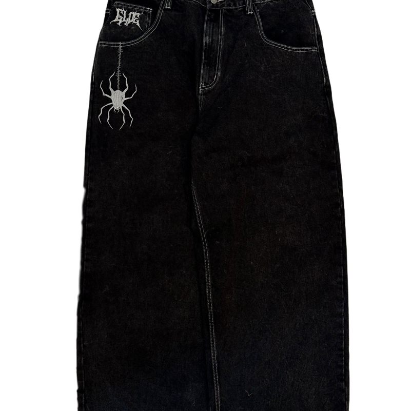 Hip Hop Gloe Baggy Jeans For Men Vintage Streetwear Slouchy 2000s High Street Y2K Jeans Wide Leg Pants Spider Denim Men Clothing 240829