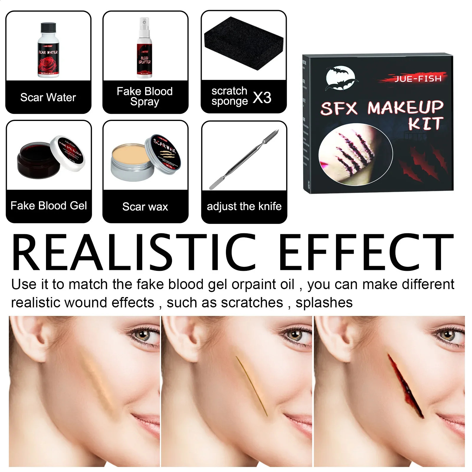High quality Halloween makeup bag Halloween horror makeup skin wax plasma scar painting dress set role-playing makeup set 240829