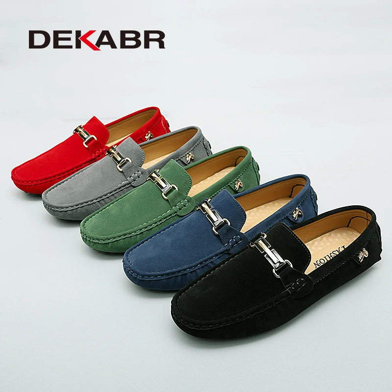 DEKABR Loafers Men Handmade Leather Shoes Black Casual Driving Flats Blue Slip-on Moccasins Men Shoes Plus Size 46 47 48