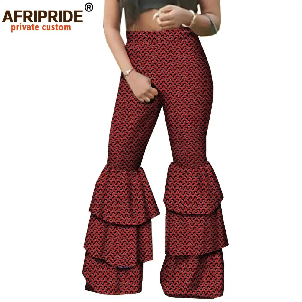 Spring and Autumn Street Style Womens Pants African Mid Waist Full Length Three Layer Flame A1821001 240827