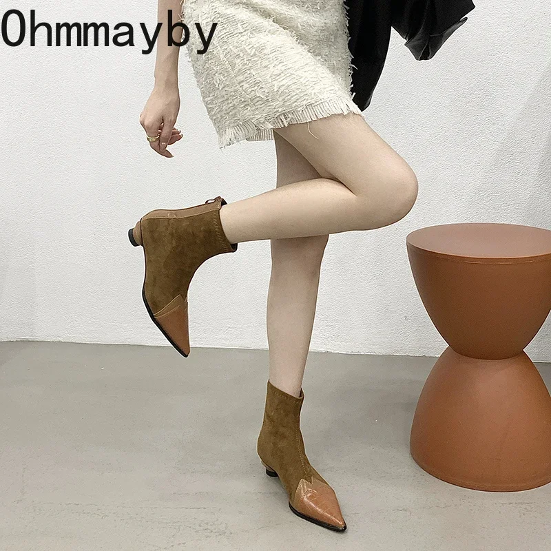 Women Ankle Boots Fashion Pointed Toe Short Booties Ladies Elegant Low Heel Shoes 2024 Spring Autumn Comfort Women's Footwear