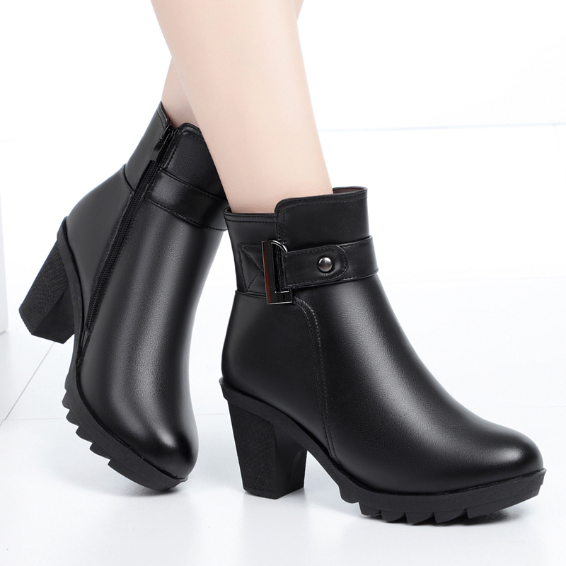 AIYUQI Women Winter Boots Genuine Leather 2024 New Wool Warm Women Ankle Boots High Heel Non Slip Large Size Women Booties