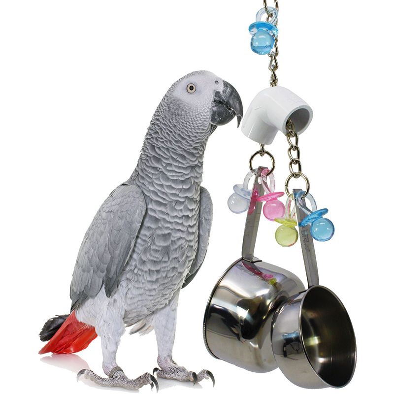 Parrot Toys Stainless Steel 2 Pots Budgie Toys Large Bird Toys Funny Cockatiels Parakeet African Grey Parrots Chicken Bird Toys