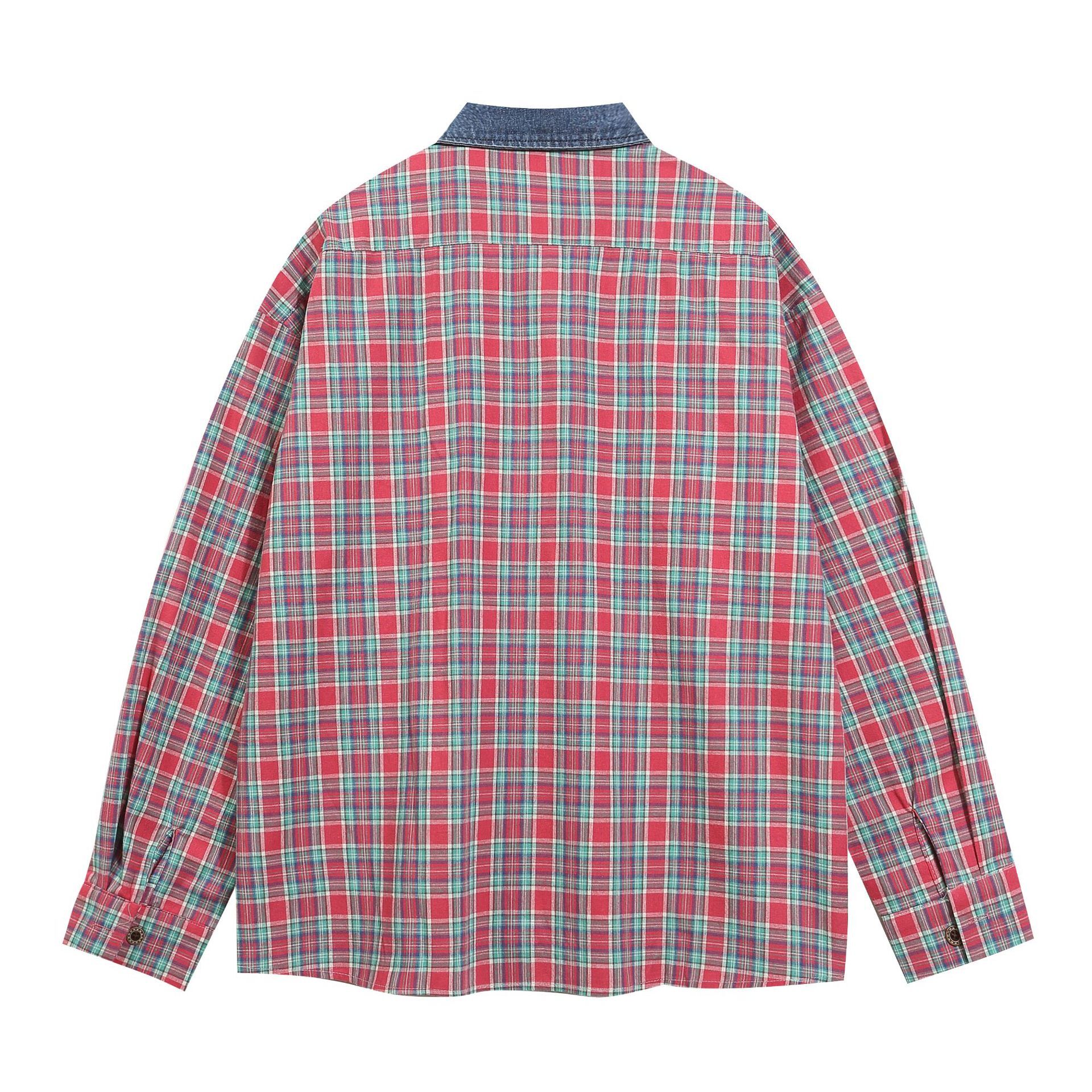 Autumn New Embroidered Color Blocked Cartoon Shirt Long Sleeved Street Versatile Casual Shirt Jacket