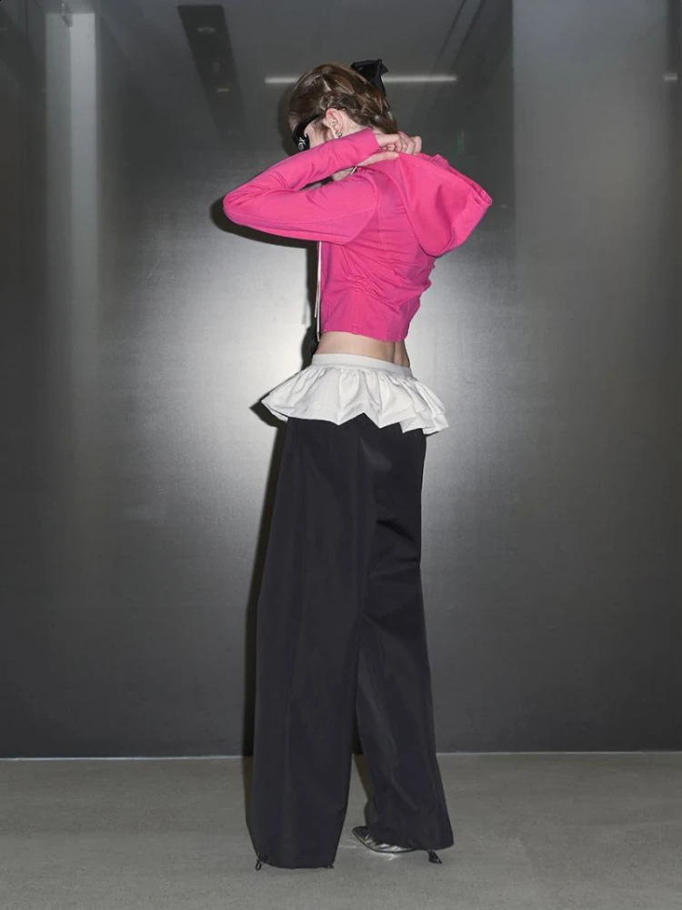 Deeptown Y2K retro patch work tight pants Harajuku womens high waist wide leg Trouser bag casual sports Balletcore 240827