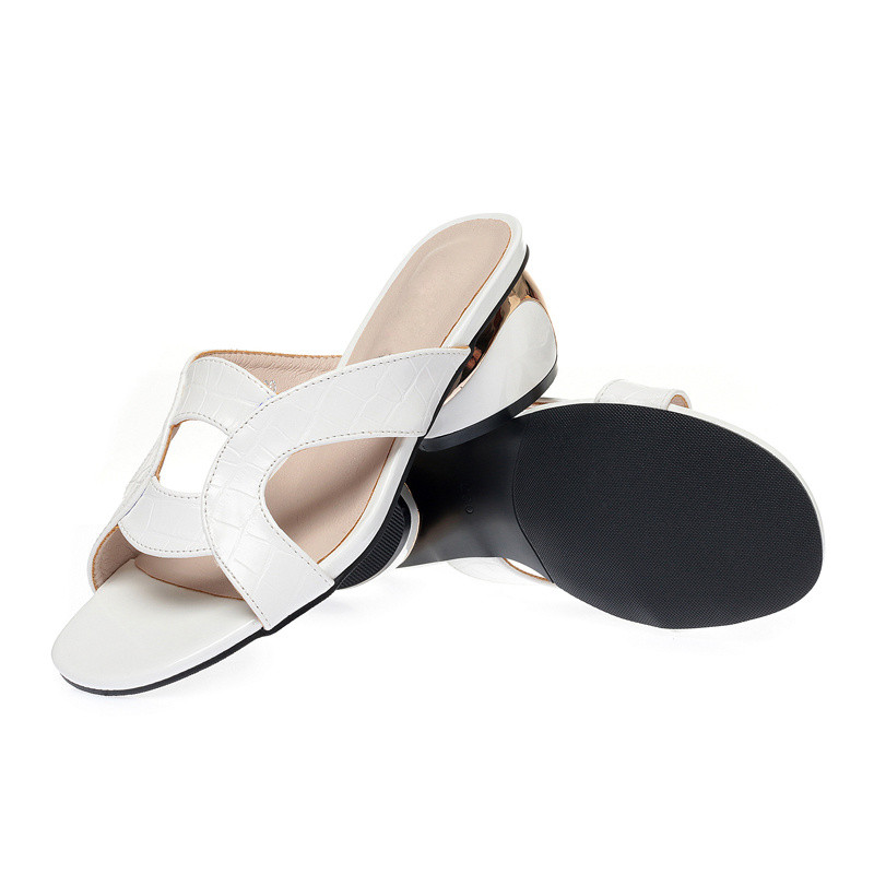 AIYUQI Women's Slides Summer Genuine Leather Fashion Women's Slippers Open Toe Mid-heel Thick-heel Slippers Ladies Shoes