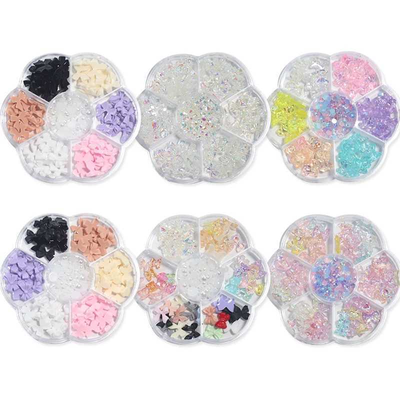 7-grid bow mixed style ribbon nail art decoration pink fairy aurora bear pearl bead design DIY professional accessories W240829